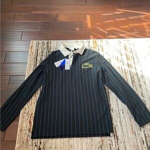 Men's Lacoste LIVE Loose Fit Signature Striped Cotton Long Sleeve Polo